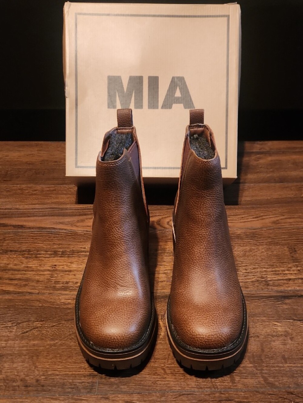 Women MIA Chestnut Brown Chelsea Booties with Elastic Panels - Picture 3 of 11